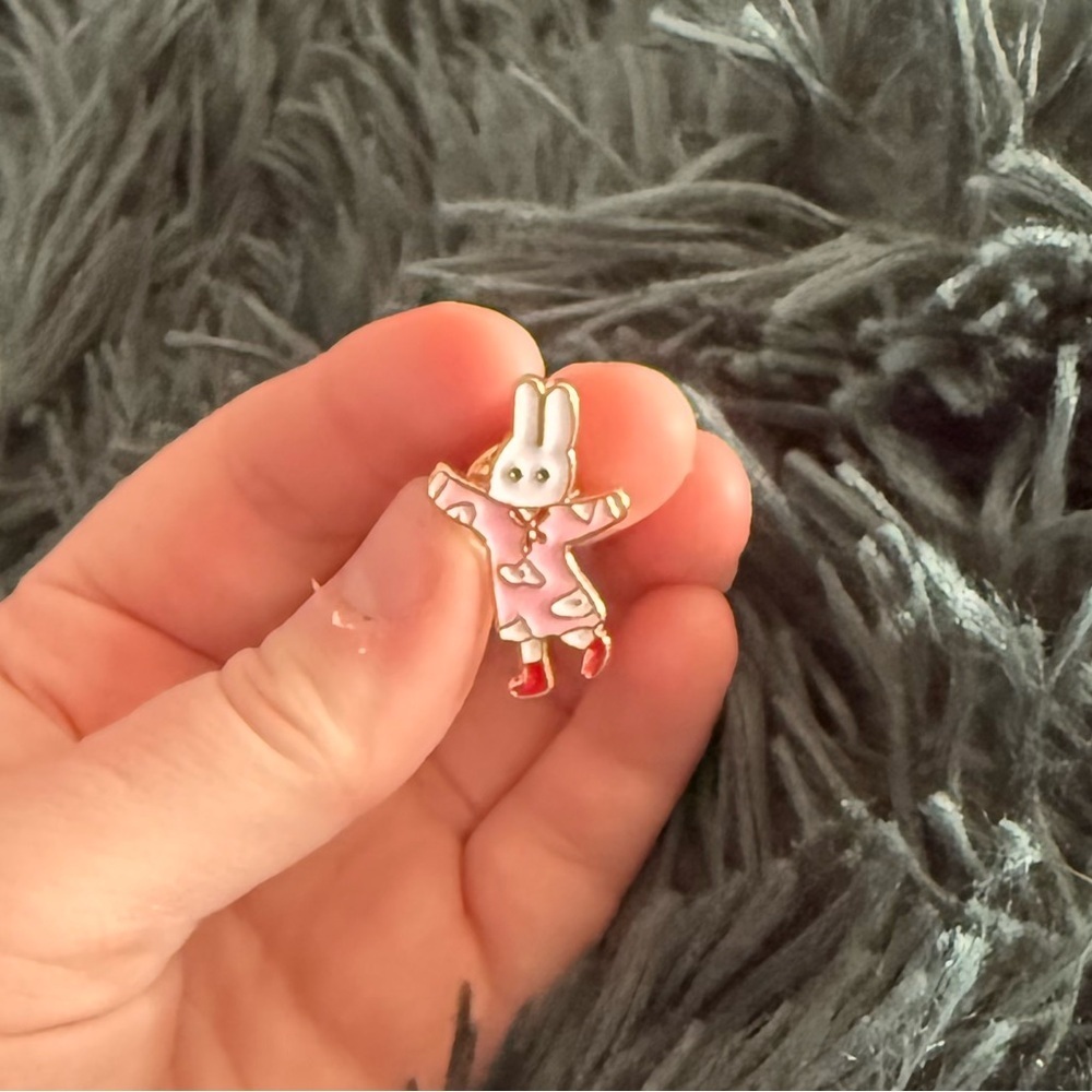 Women’s Jewelry Unique Cute White Bunny in Pink& Red Pajamas Enamel Pin